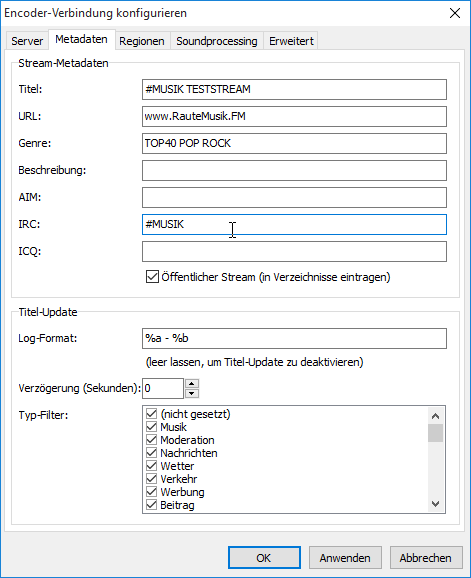 Metadaten im Encoder